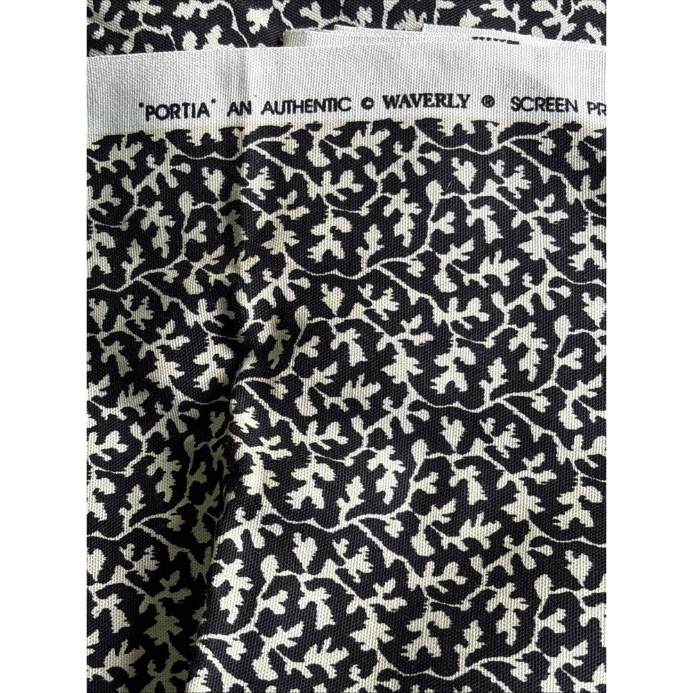Vintage Waverly Fabric 2.5 Yds "Portia" Cream Black Abstract Leaf Design 56x92 - Picture 4 of 7